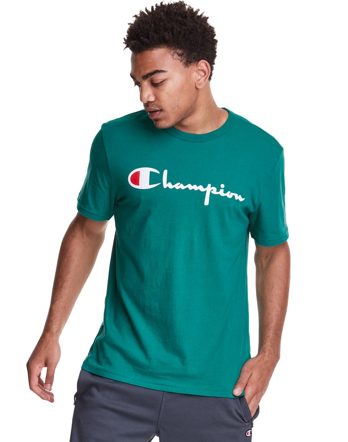 Champion Herre T-Shirts Turkis - Lightweight Script Logo - Danmark NKM-894321